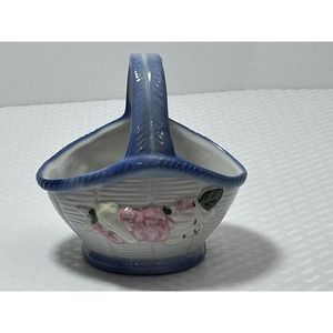 Vintage Small Blue & White Multicolor Fruit Ceramic Basket‎ Candy Dish